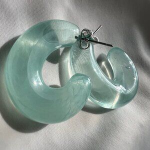 Sky Blue Clear Chunky Lucite Hoop Dangle Costume Fashion Babrbiecore Earrings